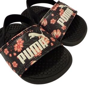 Puma Kids Floral Slide Sandals w/ Heel Strap, Black & Pink, US 4 Toddler Girls